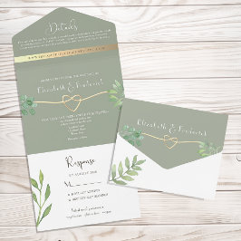 Invitación Todo En Uno Boda Botánica de Eucalipto Verde Salvia