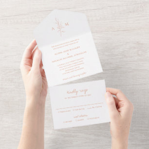 Invitación Todo En Uno Boda Botánica de Melocotón Limpio y Elegante