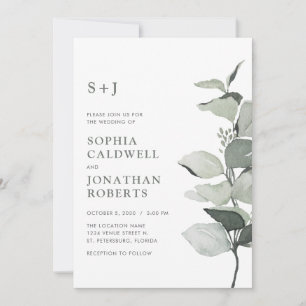 Invitación Todo en uno Boda Botánica de Salvia de Eucalipto