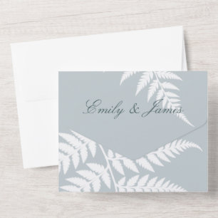 Invitación Todo En Uno Boda Botánica Elegante Helecho Blanco Azul Hielo