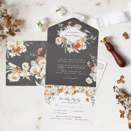 Invitación Todo En Uno Boda Botánica Floral Verde Boho Oscuro