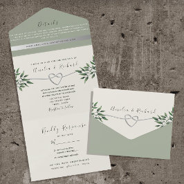 Invitación Todo En Uno Boda Botánica Rústica Verde Salvia