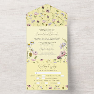 Invitación Todo En Uno Boda Botánico Boho de Flor Silvestre Amarilla Past