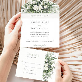 Invitación Todo En Uno Boda botánico con RSVP desechable