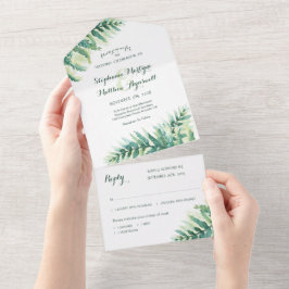Invitación Todo En Uno Boda botánico de color de agua de fertilidad verde