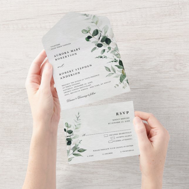 Invitación Todo En Uno Boda botánico de Emerald Greenery Eucalyptus (desgarro)