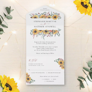 Invitación Todo En Uno Boda botánico de flor de girasol Eucalyptus floral