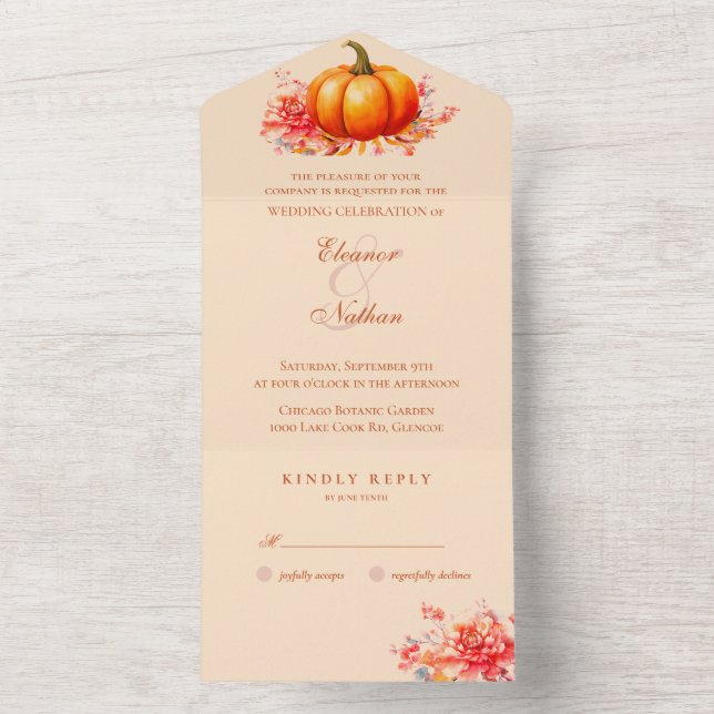 Invitación Todo En Uno Boda botánico de la Calabaza del otoño (Interior)