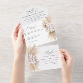 Invitación Todo En Uno Boda botánico de pampas bohemias moderno