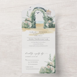 Invitación Todo En Uno Boda Botánico del Arco Floral de la Playa del Mar