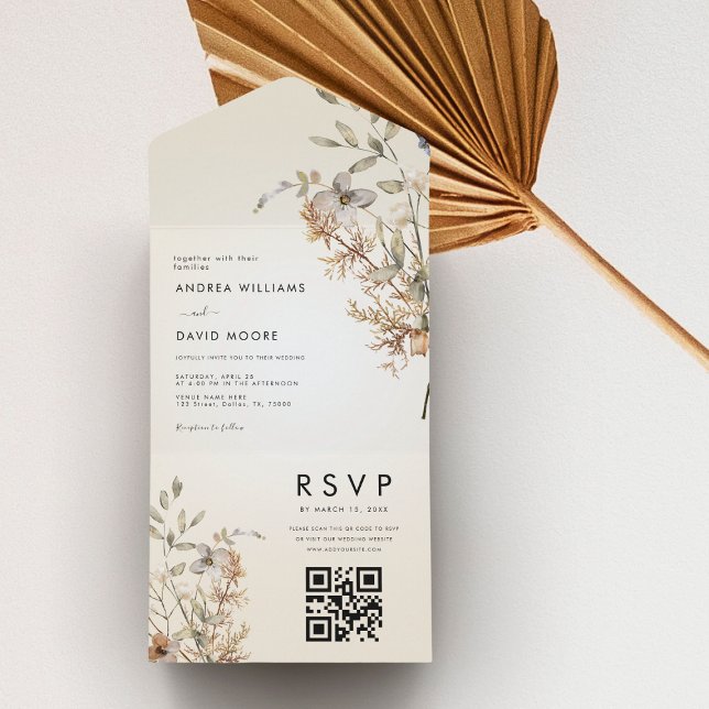 Invitación Todo En Uno Boda Botánico del Ivory Wildflower Garden Fall (Subido por el creador)