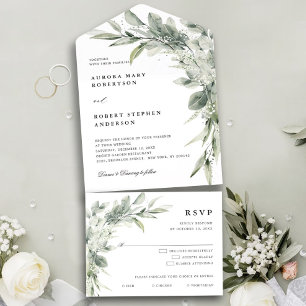 Invitación Todo En Uno Boda Botánico Minimalista de Eucalipto Verde Sage
