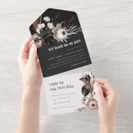 Invitación Todo En Uno Boda botánico negro de roya gótica rústica boho