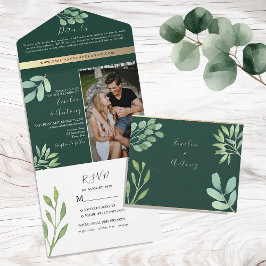 Invitación Todo En Uno Boda botánico verde esmeralda
