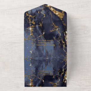 Invitación Todo En Uno Boda Brillante Mármol Azul Marino Oro ID644 Todo I