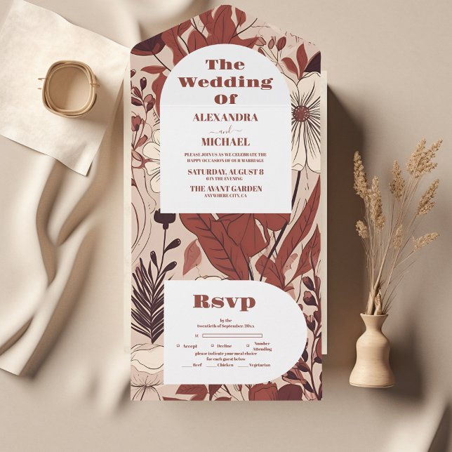 Invitación Todo En Uno Boda Burgundy Wildflowers (Subido por el creador)