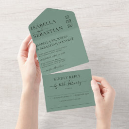 Invitación Todo En Uno Boda Cadete Azul Verde Responder amablemente invit