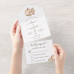 Invitación Todo En Uno Boda Calabazas Blancas Boho Terracotta RSVP