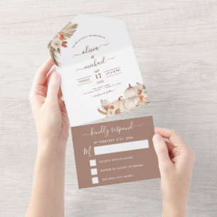 Invitación Todo En Uno Boda Calabazas Blancas Boho Terracotta RSVP