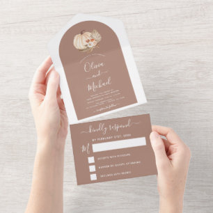 Invitación Todo En Uno Boda Calabazas Blancas Boho Terracotta RSVP