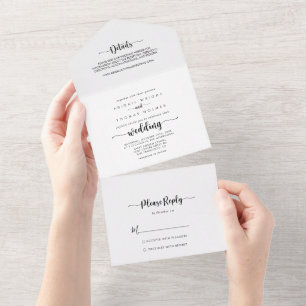 Invitación Todo En Uno Boda caligráfico minimalista