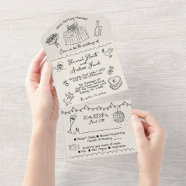 Invitación Todo En Uno Boda caprichoso y caprichoso de mano todo en uno