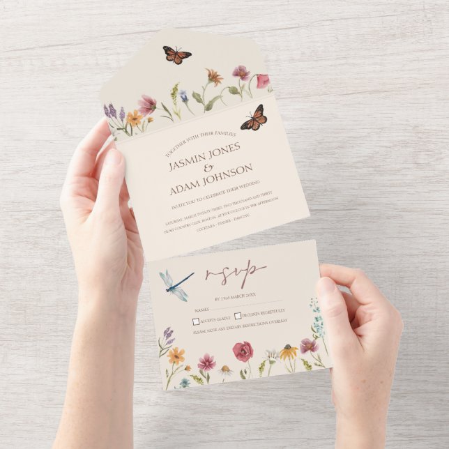 Invitación Todo En Uno Boda caprichoso y colorido (desgarro)
