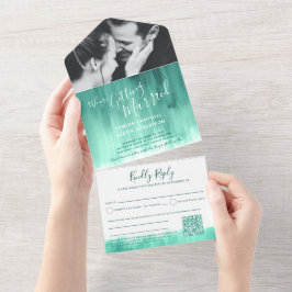 Invitación Todo En Uno Boda casada foto esmerald rsvp QR