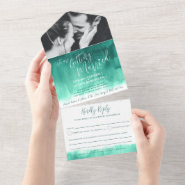 Invitación Todo En Uno Boda casada foto esmeralda verde rsvp