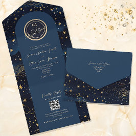 Invitación Todo En Uno Boda celeste azul de la Marina