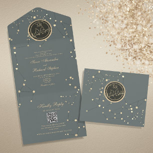 Invitación Todo En Uno Boda celeste celeste fuerte