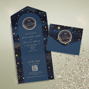 Invitación Todo En Uno Boda Celeste del Cielo Medianoche