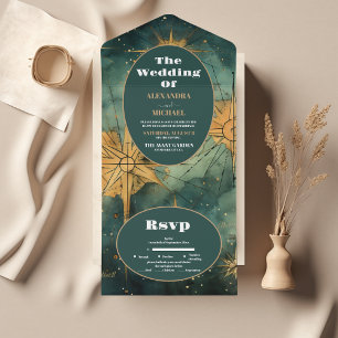 Invitación Todo En Uno Boda Celestial Acuarela Vintage