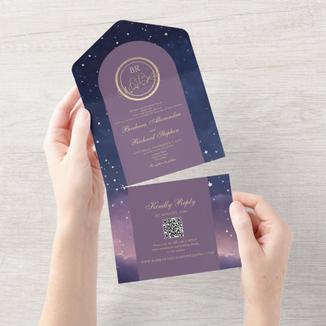 Invitación Todo En Uno Boda Celestial Noche Estrellada (desgarro)