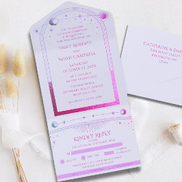 Invitación Todo En Uno Boda Celestial Rosa Lavanda Mística