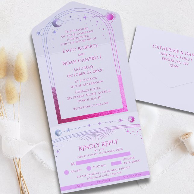 Invitación Todo En Uno Boda Celestial Rosa Lavanda Mística (Subido por el creador)