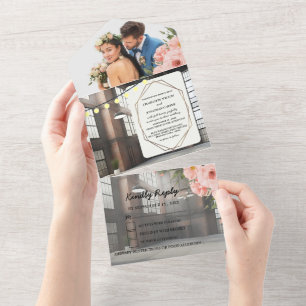Invitación Todo En Uno Boda Chic Moderna Elegancia Industrial