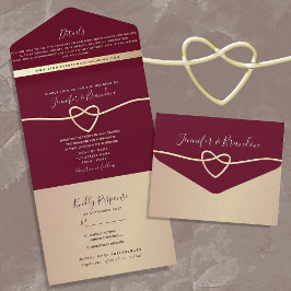 Invitación Todo En Uno Boda Chic Rosa Dorado y Burdeos