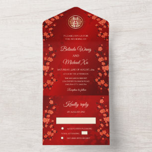 Invitación Todo En Uno Boda China Flor Oriental