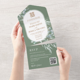 Invitación Todo En Uno Boda chino de Eucalyptus Round Frame