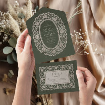 Boda Clásica de Encaje Floral Verde Salvia Vintage