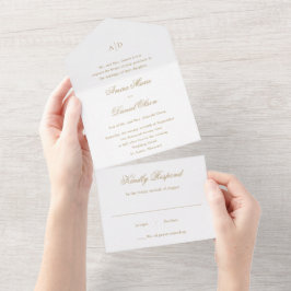 Invitación Todo En Uno Boda Clásica de Oro Limpio