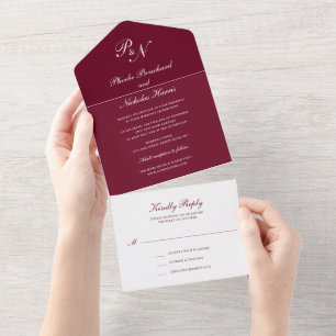 Invitación Todo En Uno Boda Clásica Elegante de Borgoña