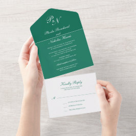 Invitación Todo En Uno Boda clásica elegante verde esmeralda