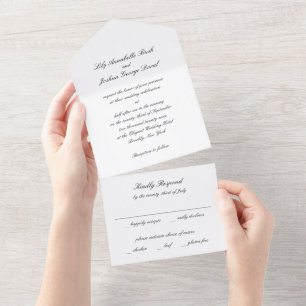 Invitación Todo En Uno Boda Clásica en Blanco y Negro Atemporal