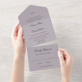 Invitación Todo En Uno Boda Clásica Lila Polvorienta Limpia