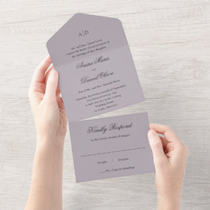 Invitación Todo En Uno Boda Clásica Lila Polvorienta Limpia