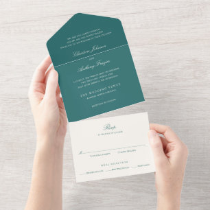 Invitación Todo En Uno Boda Clásica Teal Dinero Antiguo