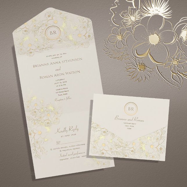 Invitación Todo En Uno Boda clásico de marfil y oro (Subido por el creador)