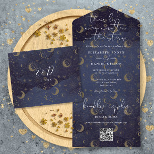 Invitación Todo En Uno Boda Código QR Celestial Escrito En Las Estrellas